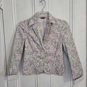 Sisley Italy Women's XS 40 Floral Fitted Stretch Blazer Jacket Cotton Pastels